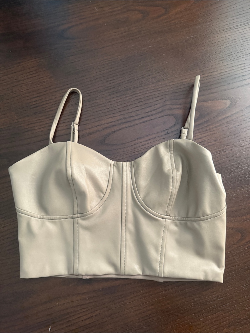 Express Cream Faux Leather Bustier Crop Top